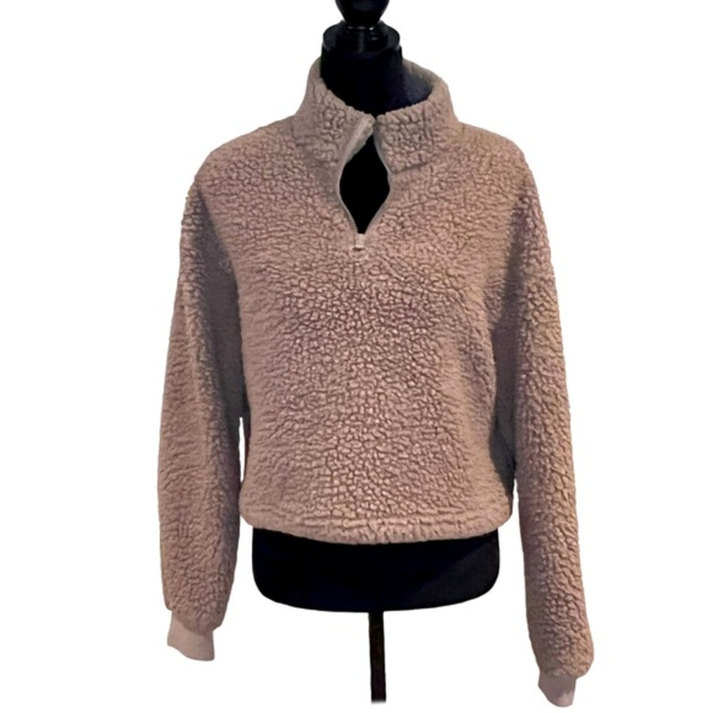 Love Tree pullover front quarter zip fluffy Crop style light teddy bear sweater